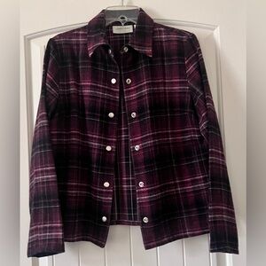 Lemon Grass Women’s Size (8) Medium Jacket Burgundy Wine Wool Plaid Blend Soft